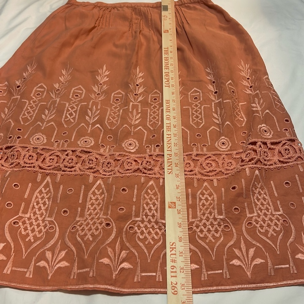 J. Jill Orange Embroidered Embellished A-Line Midi Linen Skirt M - Picture 5 of 9